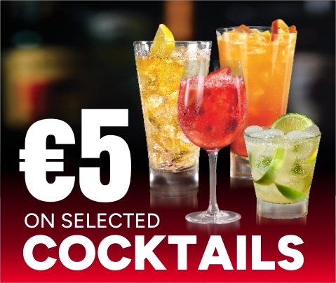 HAPPY HOUR, EVERY HOUR WITH €5 COCKTAILS